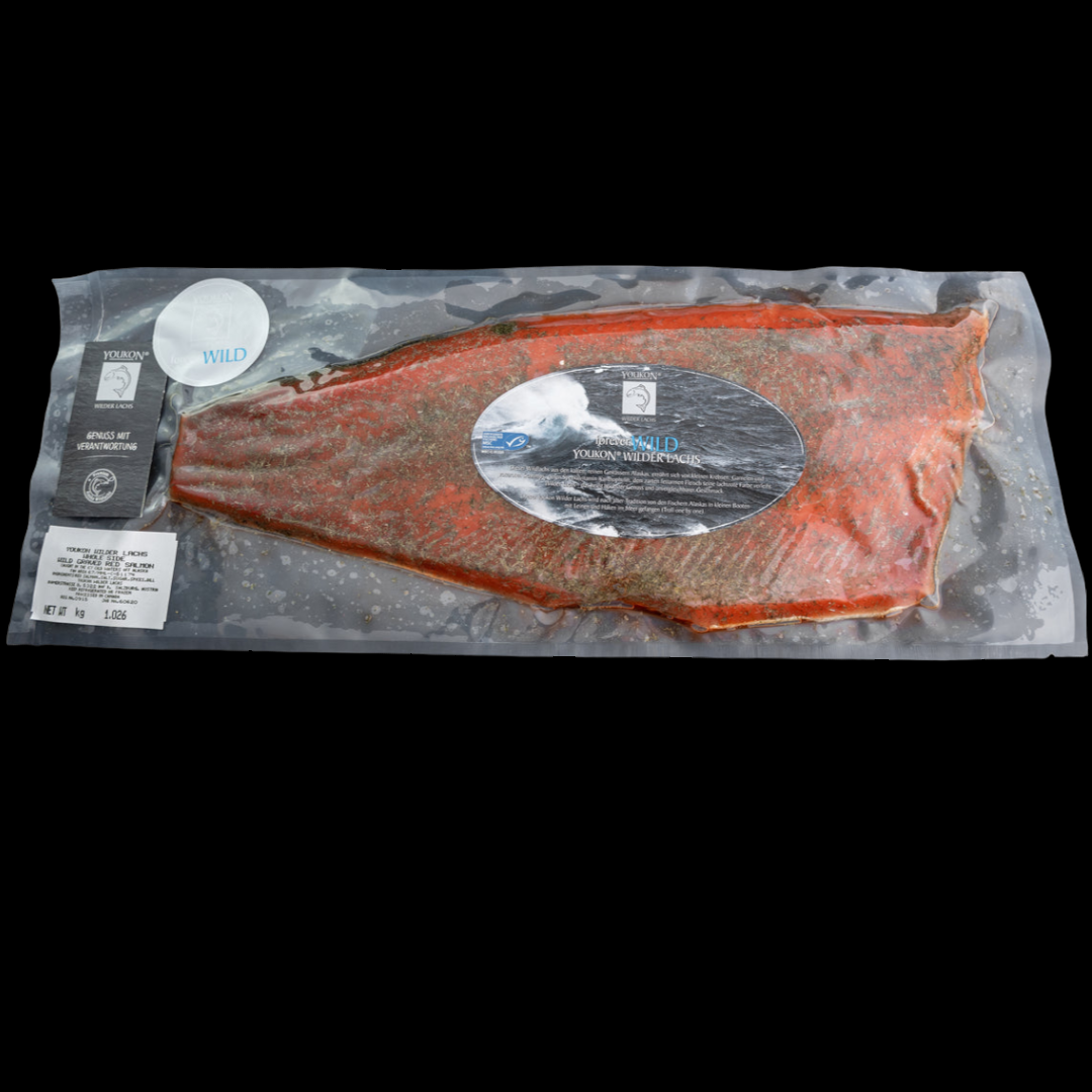 Yukon Red Salmon graved, Ganze Seite ungeschnitten 700g-870g