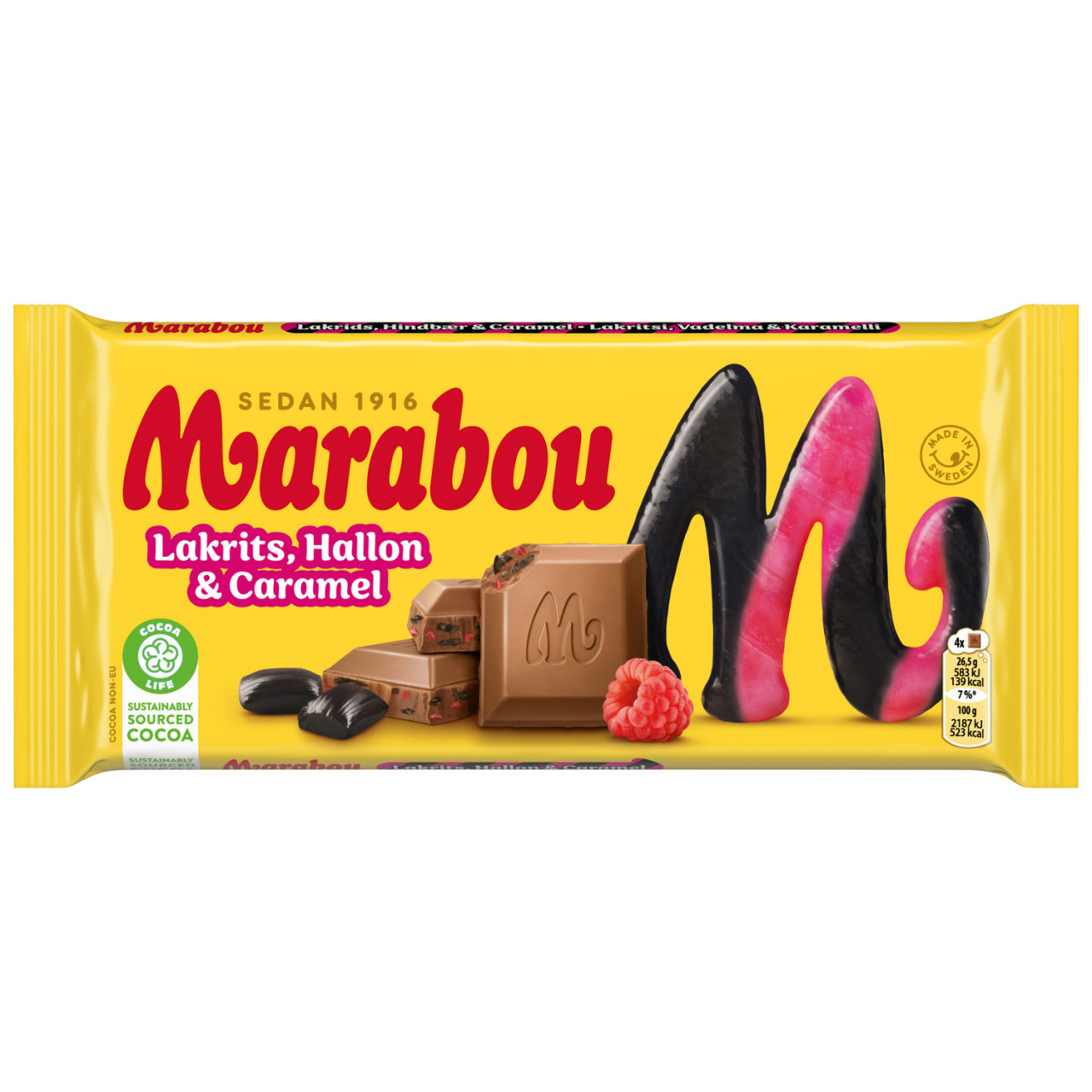 Marabou Lakrits, Hallon & Caramel 185g